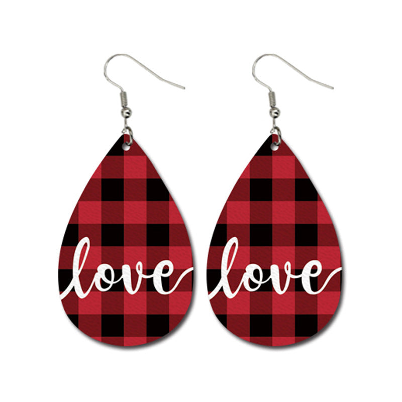 Wholesale Valentine's Day Striped Heart Shape Carriage Love Leather Drop Shape Earrings